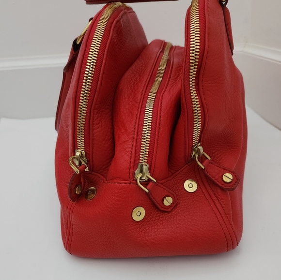 J. Crew biennial red pebbled leather satchel gold hardware - Picture 9 of 13
